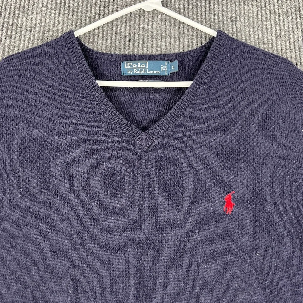 Polo Ralph Lauren Sweater Mens Large Blue Lambs Wool Long Sleeve Knit Casual